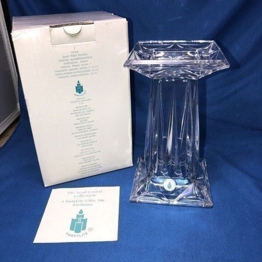 PartyLite Quad Prism Pedestal Crystal Candle Holder 7" #P7374 1Pc